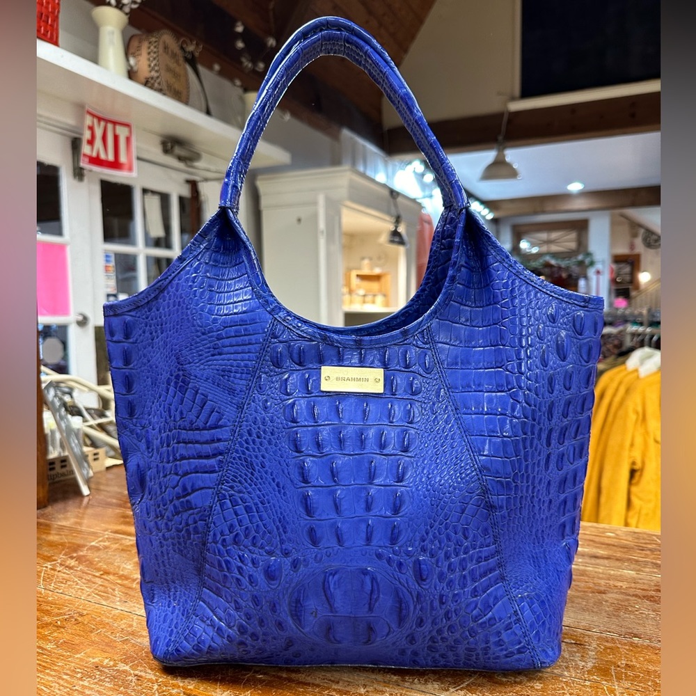 Brahmin Vibrant Blue Croc-Embossed Tote